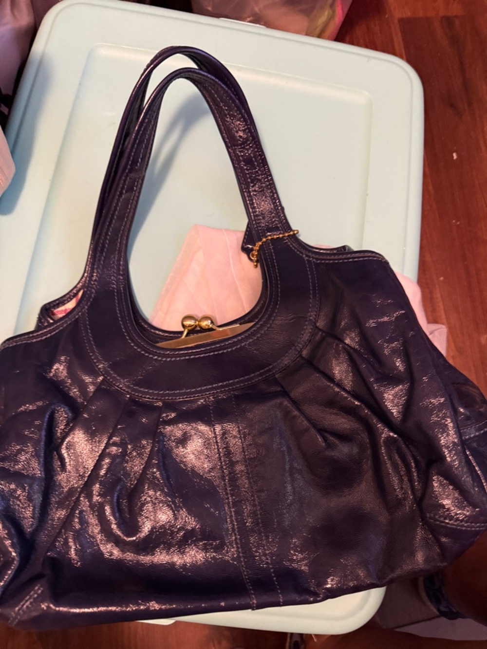 Coach Navy Patent Leather Shoulder Bag with Kiss-Lock - Picture 4 of 6